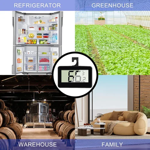 Vista 5 de Termómetro digital para nevera y nevera, 2 unidades, termómetro de habitación con gancho, pantalla LCD grande °C/°F convertible con gancho