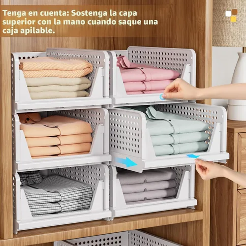 Vista 6 de SNSLXH Paquete de 5 cajas organizadoras apilables de armario, cesta de almacenamiento multifuncional y plegable para baño, cocina, lavandería
