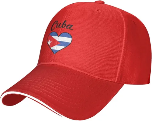 Vista 2 de Divertida gorra de béisbol roja con bandera de Cuba, regalos cubanos, gorra de camionero para hombres y mujeres, ajustable, para exteriores, Rojo