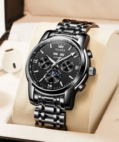 Vista 3 de OLEVS Relojes mecánicos automáticos para hombres sin batería reloj de hombre fecha cuerda automática impermeable acero inoxidable marca de lujo