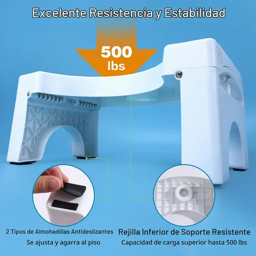 Vista 4 de Taburete plegable para inodoro para adultos, taburete portátil resistente Blanco
