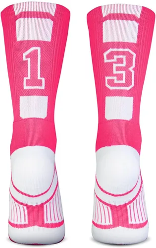Vista 50 de ChalkTalkSPORTS Calcetines de equipo personalizados - Calcetines con números rosados Elige tu número