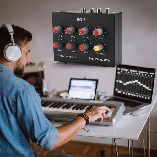 Vista 5 de EQ-7 Amplificador de auriculares de audio para automóvil Ecualizador de ecualizador de 7 bandas Ecualizador de audio de 2 canales Ecualizador