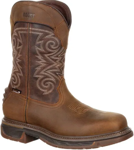 Vista 2 de ROCKY Botas occidentales impermeables con punta compuesta de calavera de hierro, Chocolate Marrón Medio