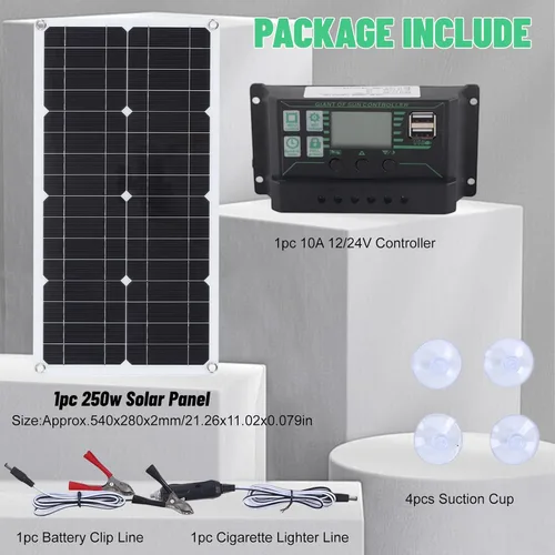Vista 5 de Pilipane Cargador de batería solar de 250 W con controlador de carga de 10 A, kit de panel solar portátil, kit de panel solar monocristalino