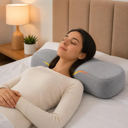 Vista 4 de Almohada de espuma viscoelástica para aliviar el dolor de cuello, almohada cervical ergonómica ortopédica ajustable para dormir con funda lavable