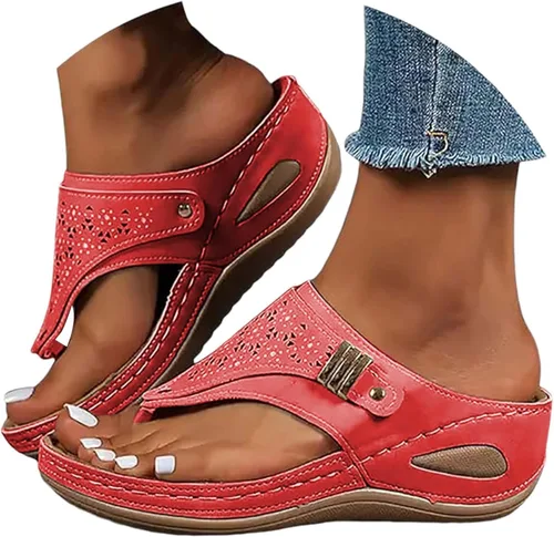 Vista 10 de Sandalias ortopédicas para mujer, sandalias de cuña con soporte de arco, sandalias de playa cómodas y elegantes para el verano 2025