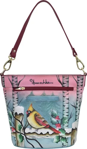 Vista 2 de Anuschka Hobo alto de cuero genuino pintado a mano para mujer