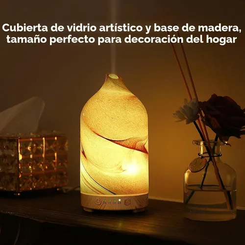 Vista 6 de Difusor de aceite esencial soplado a mano de vidrio, difusor de aromaterapia - difusor de aroma ultrasónico de niebla fría, silencioso con apagado