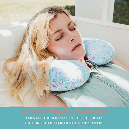 Vista 5 de Sanrio Cinnamoroll - Almohada cervical reversible y felpa para adultos, esenciales de viaje para un apoyo extra cómodo en aviones, automóviles