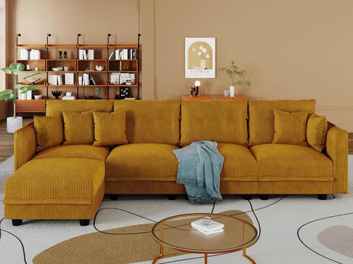 Vista 35 de LLappuil Sofá seccional modular con asientos de almacenamiento, sofá seccional convertible modular en forma de U de pana para sala de estar, sofá