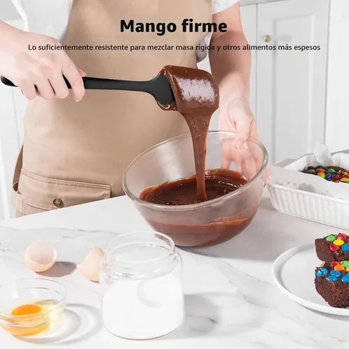 Vista 5 de Juego de espátulas de silicona U-Taste con resistencia al calor de 600 grados Fahrenheit (Negro) Food Grade Hot-Proof Seamless Rubber Scraper