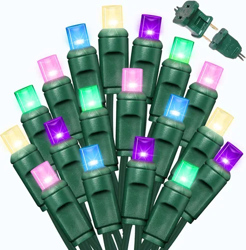 Vista 18 de LAMPHOME 100 unidades (2 paquetes de 50L) de luces de cadena, 30% de bombillas centelleantes y 70% de bombillas de luz constante, luces de Navidad