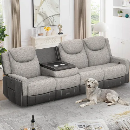 Vista 10 de Dresegmt Sofá reclinable, 2 vías multifunción manual de 3 plazas con portavasos, almacenamiento y puertos USB, moderno sofá multifuncional, sofá