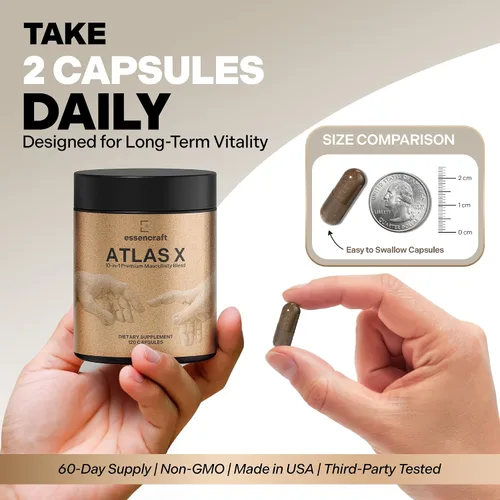 Vista 7 de Essencraft Atlas X Suplemento de testosterona para hombres – 10 en 1 potenciador de testosterona natural y refuerzo muscular con Shilajit, zinc