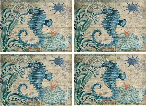 Vista 8 de Juego de 4 manteles individuales con temática de película vintage, diseño de palomitas de maíz, proyector, tablilla, estrellas, impermeables