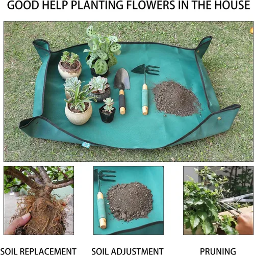 Vista 5 de Alfombrilla para trasplantar plantas de jardín, herramientas de mano de jardinería para jardineros, tela Oxford, 29.5 x 29.5 pulgadas (75x75 cm)