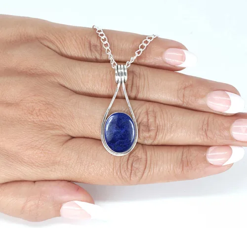 Vista 4 de JEWELOPORIUM Colgante de plata de ley 925 hecho a mano para mujer, 12 x 16 pulgadas, con piedras preciosas ovaladas, joyería de plata para regalo