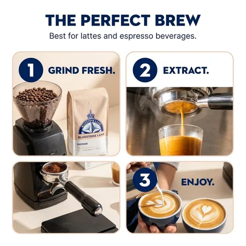 Vista 5 de Bluestone Lane Granos de café, Bayside Blonde Light Roast, grano entero, bolsa de 12 onzas