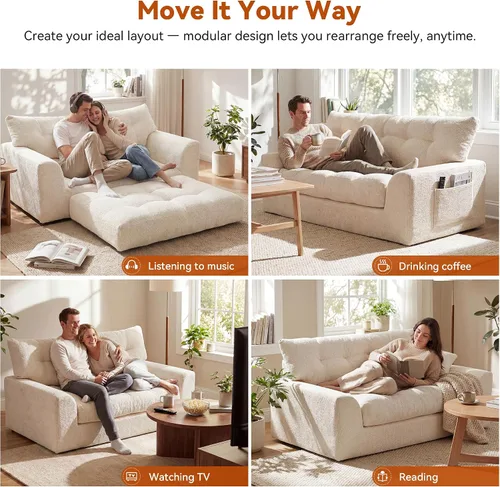 Vista 4 de MONVANE Sofá cama convertible de 55.5 pulgadas, sofá cama 2 en 1 sin hueso con bolsillo de almacenamiento, cómodo sofá de asiento profundo