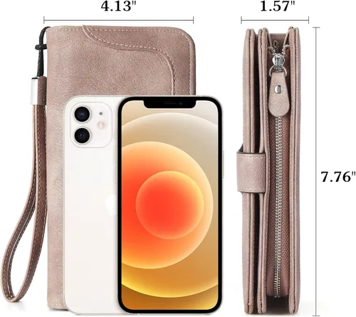 Vista 4 de BOSTANTEN Cartera de cuero genuino para mujer, de gran capacidad, cartera de mano con bloqueo RFID