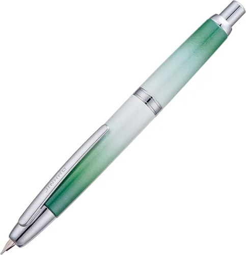 Vista 55 de Jinhao 10 Press Pluma estilográfica con caja, punta mediana retráctil de oro mate cepillado con juego de convertidor de tinta (clip dorado)