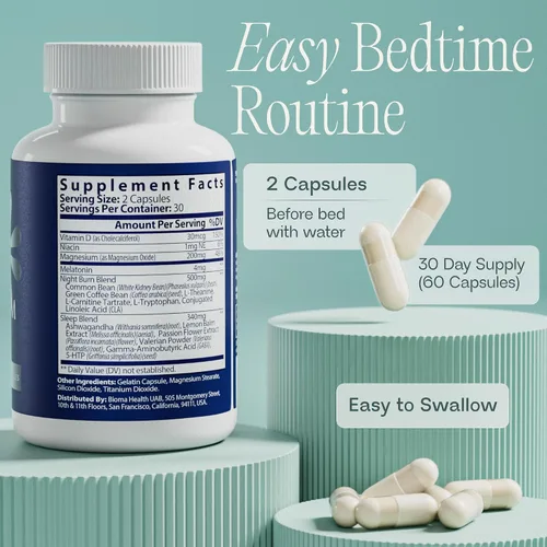 Vista 4 de BIOMA Metabolismo nocturno y sueño: apoya la digestión, el metabolismo energético y el sueño reparador con melatonina, vitamina D, magnesio y más