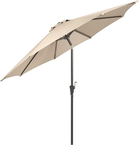 Vista 4 de Sombrilla de patio de 9 pies para exteriores, sombrilla de mercado con botón de inclinación y manivela para elevar, 8 varillas (beige)