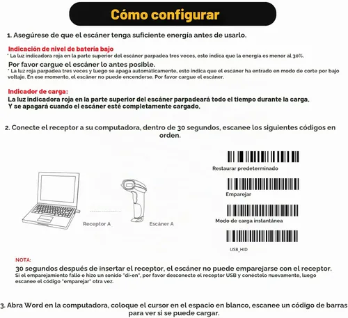 Vista 7 de NADAMOO Escáner de Código de Barras Inalámbrico 328 Pies Distancia de Transmisión USB Inalámbrico 1D Láser Lector Automático de Código de Barras
