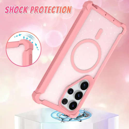 Vista 328 de Bonoma - Funda compatible con Samsung Galaxy S21 Plus, diseño de corazón con purpurina, color rosa Support for MagSafe, Plating Magnetic Case TPU