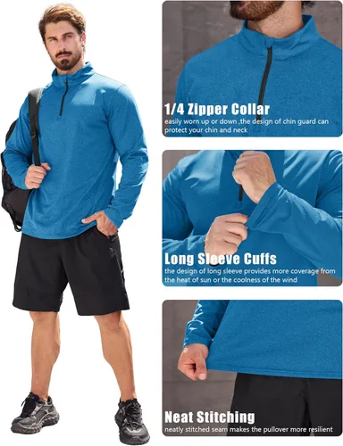 Vista 106 de MAGCOMSEN Sudadera de golf de manga larga con forro polar para hombre, con cremallera de 1/4, térmica, para correr