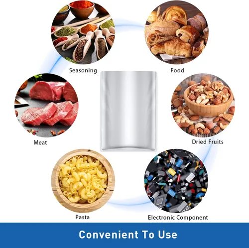 Vista 4 de Paquete de 50 bolsas Mylar de 1 galón para almacenamiento de alimentos con absorbentes de oxígeno para arroz, granos, granos de café