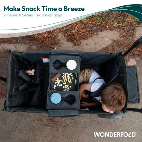 Vista 2 de WONDERFOLD Bandeja de aperitivos de la serie X para cochecito X2 con portavasos abatibles para maximizar el espacio, fácil de instalar