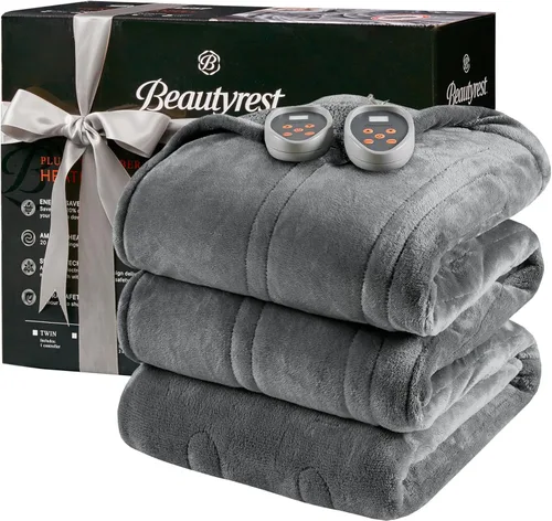 Vista 11 de Beautyrest Manta térmica, manta eléctrica, suave, cálida y reversible, manta térmica Sherpa para oficina, sofá, 3 ajustes de calor, apagado