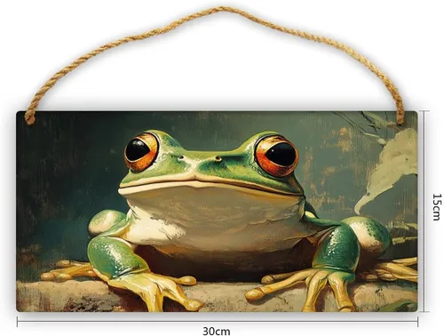 Vista 2 de Retro Frog Oil Art Wood Sign 12x6 Inch - Unique decorr for Gift Shop, Nature Center, Art Fair, Great for Gift Givers & Conservation Supporters