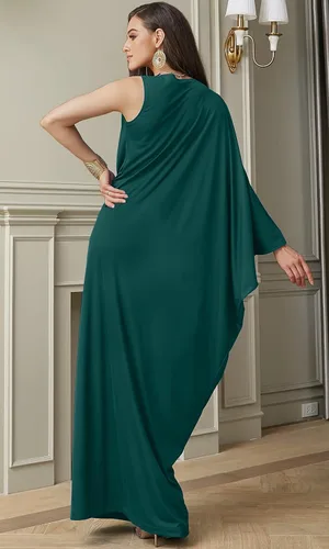 Vista 4 de KOH KOH Vestido largo de manga única con cuello vuelto para mujer