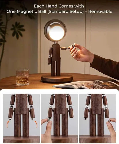 Vista 7 de Lámpara de mesa inalámbrica, lámpara de mesa de madera recargable con control táctil y brillo ajustable, lámpara de noche decorativa inalámbrica
