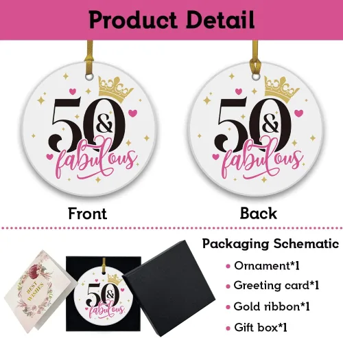 Vista 2 de REWIDPARTY Fabulous - Adornos de cumpleaños número 50, letrero de recuerdo, placa redonda de feliz por 50 años, idea de regalo de cumpleaños