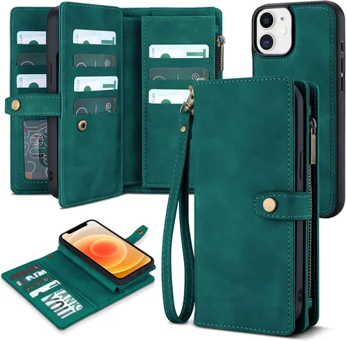 Vista 53 de TwoHead Funda tipo cartera para iPhone 12 Pro Max con tarjetero, funda magnética desmontable para teléfono 12 Pro Max, piel sintética, a prueba