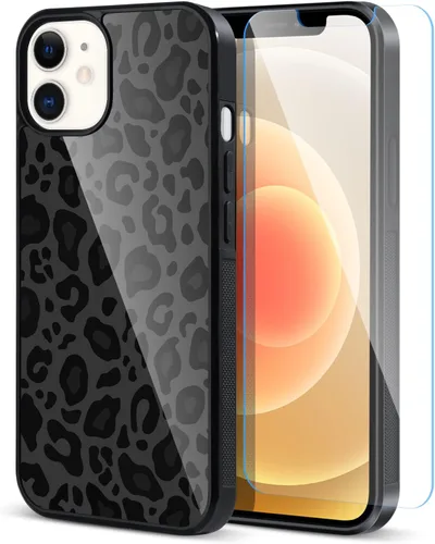 Vista 16 de TEAUGHT Compatible con iPhone 11 Funda con patrón lindo estampado de leopardo negro guepardo + protector de pantalla a prueba de golpes, funda