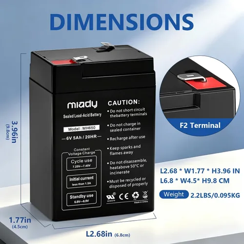 Vista 2 de Miady Batería de plomo ácido sellada recargable de 6V 5Ah (paquete de 2)