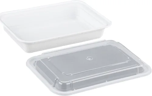 Vista 2 de Pactive NC868 Newspring Versatainer - Recipientes para microondas, 8.8 x 6 x 2, blanco/transparente, combo de base/tapa, 150/caja
