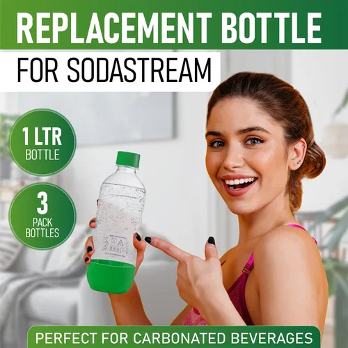 Vista 3 de Botellas de agua carbonatada de repuesto para SodaStream - 1 litro, sin BPA y a prueba de fugas