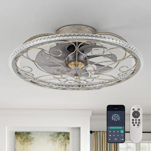 Vista 11 de NORFOLK Ventilador de techo rústico de perfil bajo con luz, ventiladores de techo rústicos de 20 pulgadas con control remoto, modernos ventiladores
