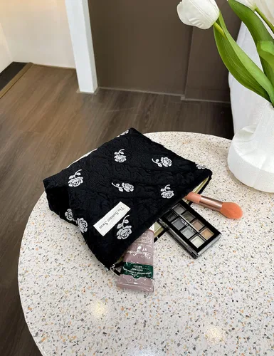 Vista 7 de The Summer Swan Bolsa de maquillaje estética grande Bolsa de maquillaje floral Embrague de medio día Bolsa de kit de período Bolsa