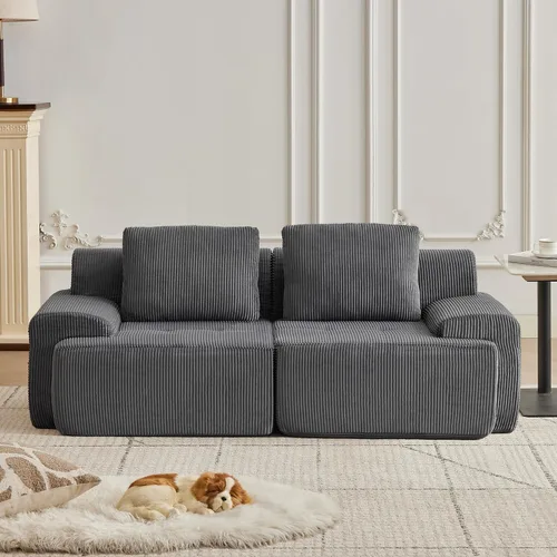Vista 5 de Sofá modular modular con otomana móvil, sofá de asiento profundo con almohadas, cómodo sofá modular de nube para sala de estar, dormitorio y Blanco