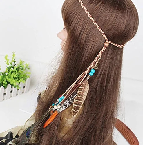 Vista 2 de Plumas Tocado Diadema boda Headwear Boho indio tribal Hippy disfraz