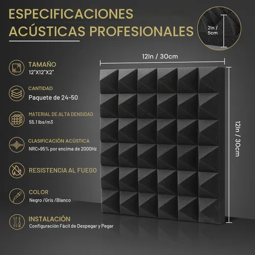 Vista 7 de Focusound Paneles acústicos, paquete de 50 unidades de 2 x 12 x 12 pulgadas con 300 adhesivos de doble cara, espuma piramidal a prueba de sonido