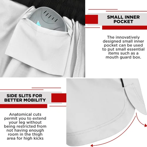 Vista 2 de RDX Pantalones cortos de MMA para entrenamiento y kickboxing - Pantalones cortos de lucha para artes marciales, lucha en jaula, muay thai, BJJ