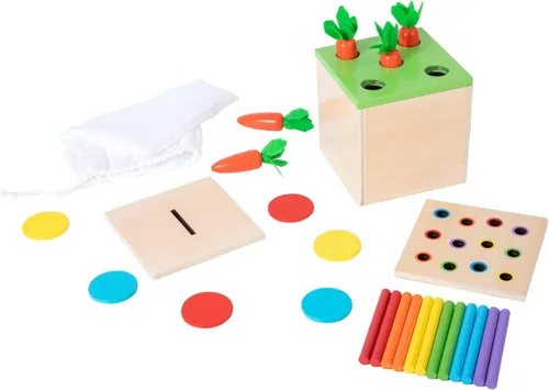 Vista 11 de Adena Montessori Kit de juego de madera Montessori 3 en 1 para bebé, incluye juego de gotas de color con cerillas, juego de cosecha de zanahorias